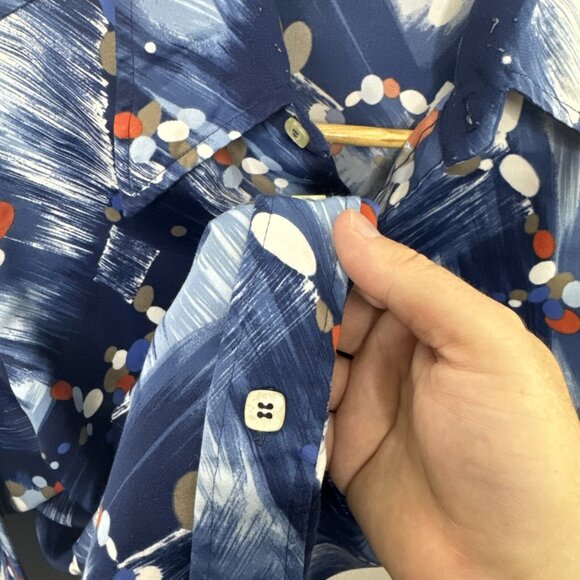 Vintage 70s Sears Sports Life Disco Hipster Men M 15.5 Polyester Shirt Blue - Picture 4 of 6